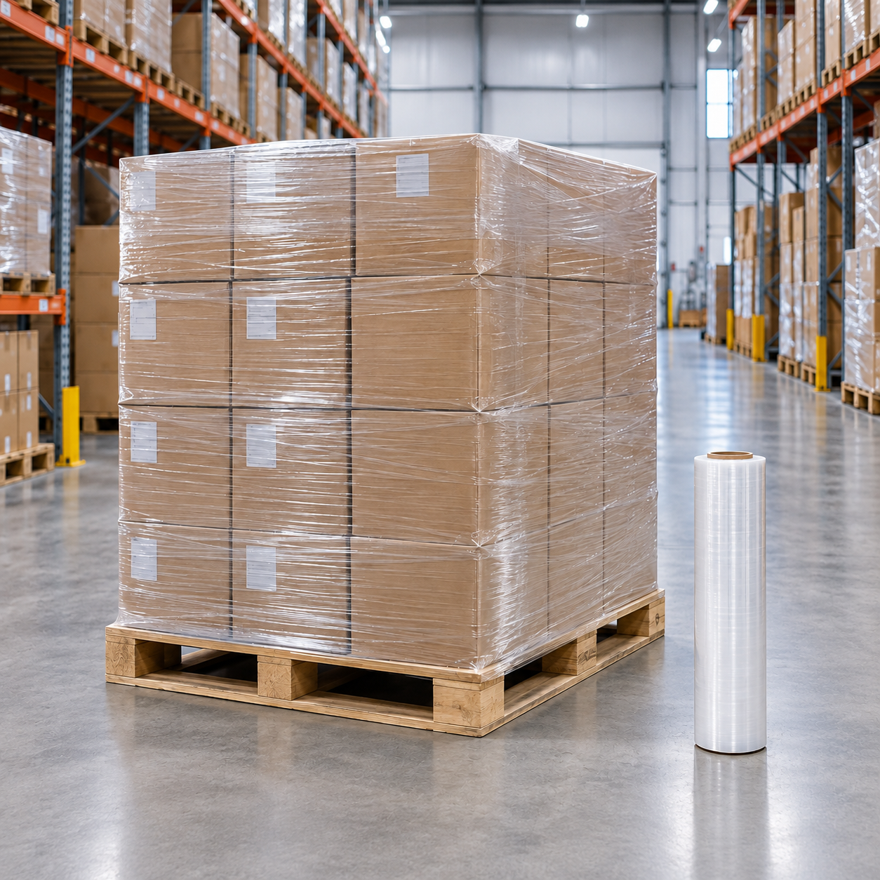 Clear cast pre-stretched hand pallet wrap roll on a cardboard core